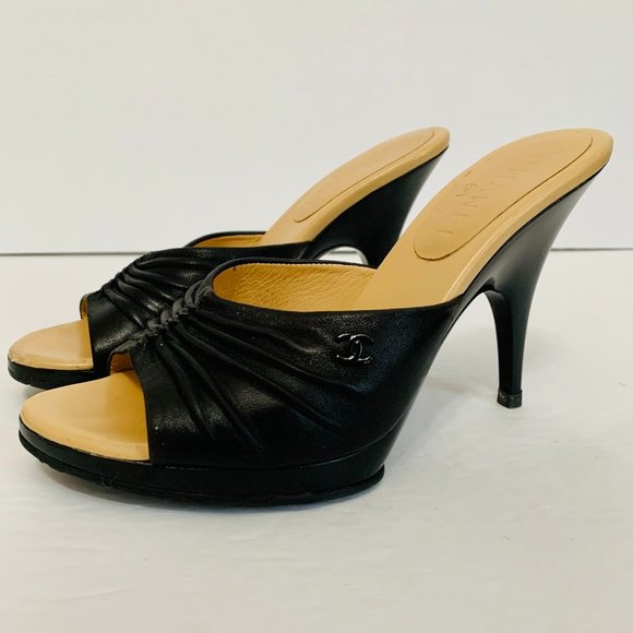CHANEL LEATHER MULES HIGH HEELS MADE IN ITALY - Picture 1 of 12